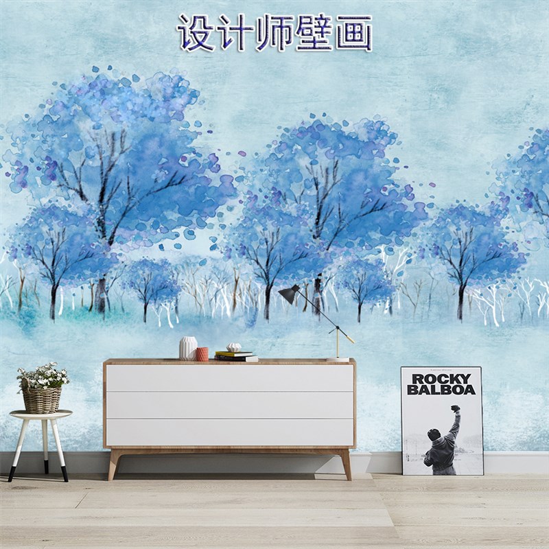 法式抽象艺术树林定制壁画高级感墙布客厅电视背景墙壁纸卧室墙纸