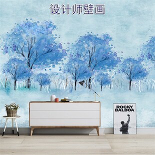 法式抽象艺术树林定制壁画高级感墙布客厅电视背景墙壁纸卧室墙纸