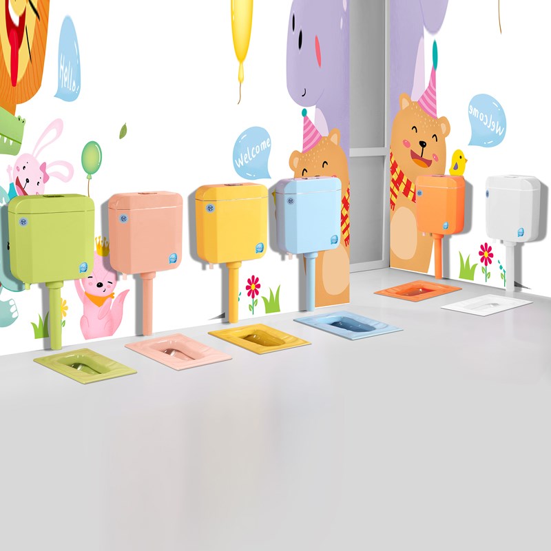 幼儿园儿童蹲便器小孩卡通蹲坑坑陶瓷彩色带弯管便池蹲厕宝宝包邮