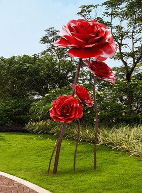 户外不锈钢大型玫瑰花雕塑商场步行街网红店创意景观公园美陈现货