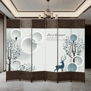 屏风隔断客厅实木玄关折叠移动简约K现代布艺装 新中式 饰折屏中国