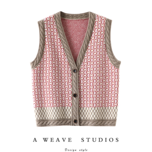 轻松穿搭时髦 女纯羊绒坎肩背心毛衣秋冬加厚 复古山羊绒马甲开衫