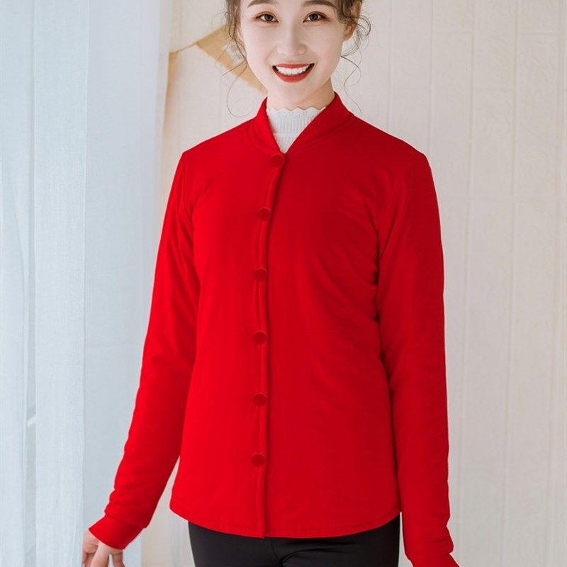 花手工棉袄新娘结婚服装本命年B红色棉衣棉裤套装红马甲保暖服