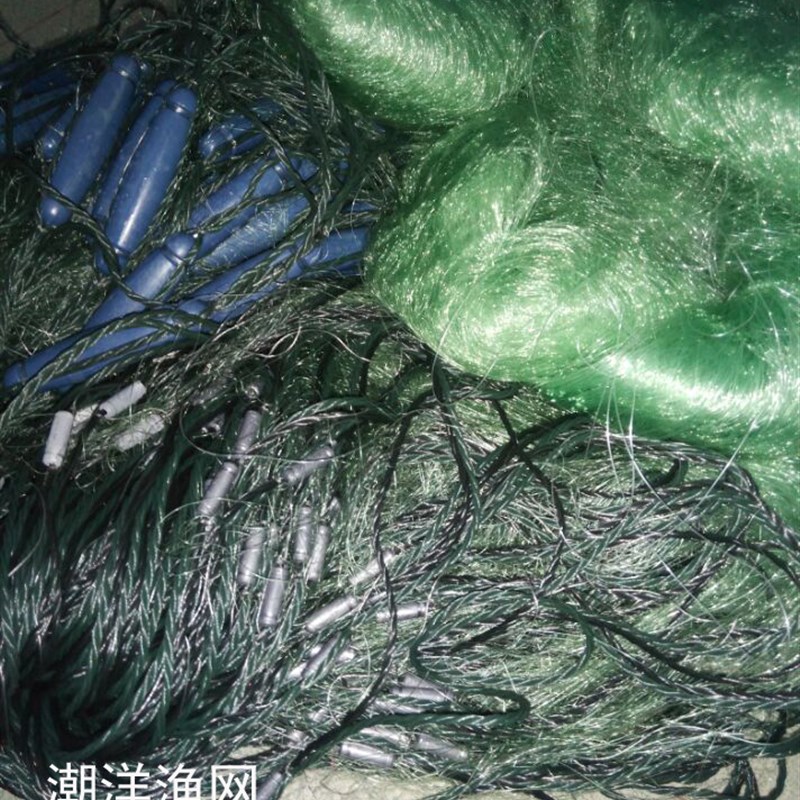 现货帆船牌100米长6 8 10 12 15 G20M高 绿丝加粗粘网三层捕鱼网