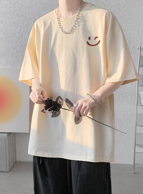 慕壹黑色320g重磅短袖t恤男款夏季棉料衣服男宽松大X码精梳棉七分