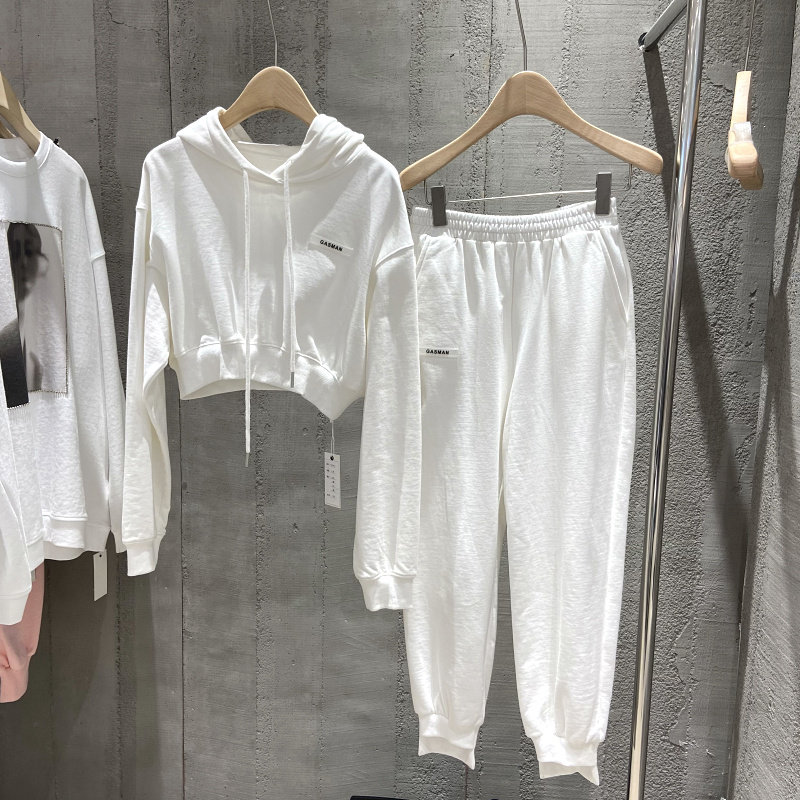 韩国夏季新款大码白色运动套装女休闲连帽卫衣高腰时尚两件套薄款