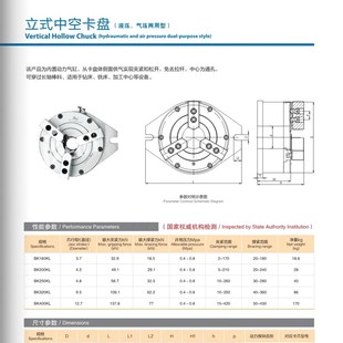 三爪中空中实气动卡盘BK160.200250KL钻床加工中心 比优特精密立式