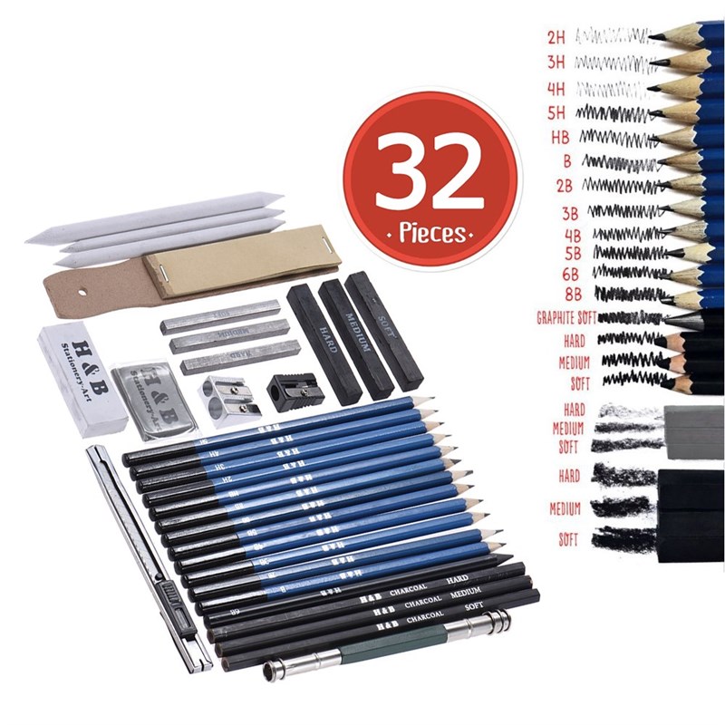 32pcs Professional Drawing Sketch Pencil Kit Sketch Graphite