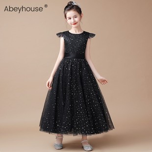 女童礼服主持人走秀公主裙乐团独C奏晚礼服儿童黑色钢琴演出指挥