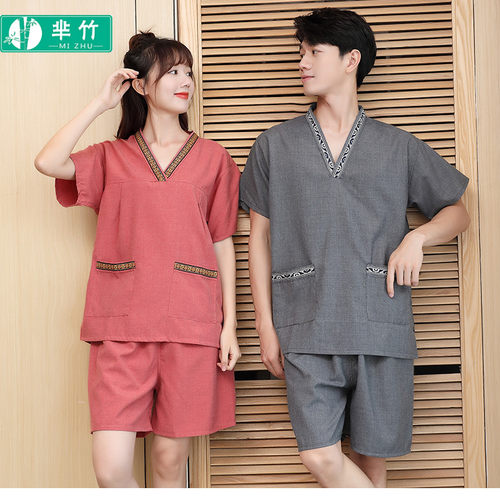 贡麻汗蒸b服女情侣大码男士桑拿服足疗洗浴温泉按摩浴衣家居服睡