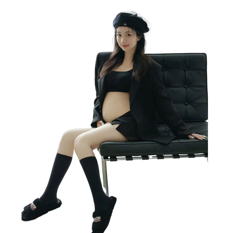 影楼孕妇a主题服装法式室内简约黑色西服孕妈咪个人艺术拍照摄影