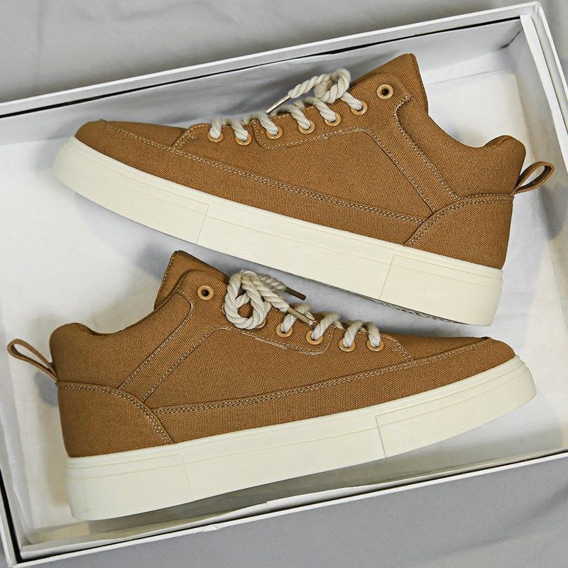 中帮帆布鞋男款秋冬季潮流百搭休闲小众板鞋青少年运动厚底学生鞋