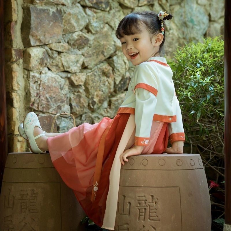 可爱女童汉服春秋仙鹤刺绣坦领襦裙改良中国风童装连衣裙幼儿表演