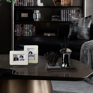 奢华皮革金属横向竖向6寸7寸相框样板房间床头柜书架精致摆件