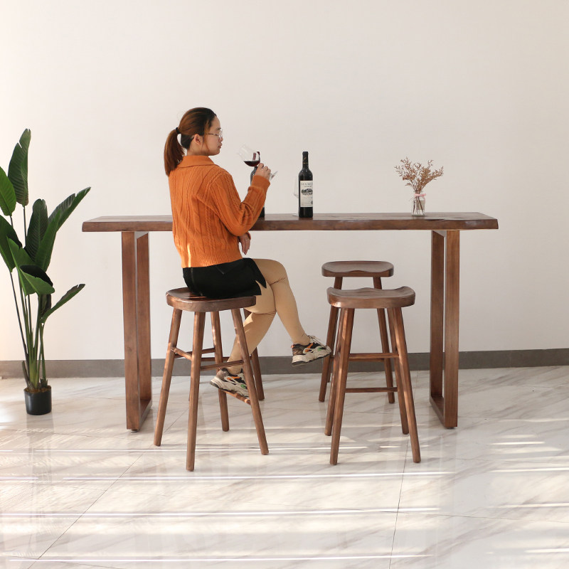 全实木吧b台桌酒吧桌奶茶店休闲桌家用高脚桌阳台靠墙整板吧台桌