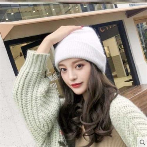 新款高档毛线帽子带假发一体女秋冬天款长发堆堆帽网红时尚长卷发