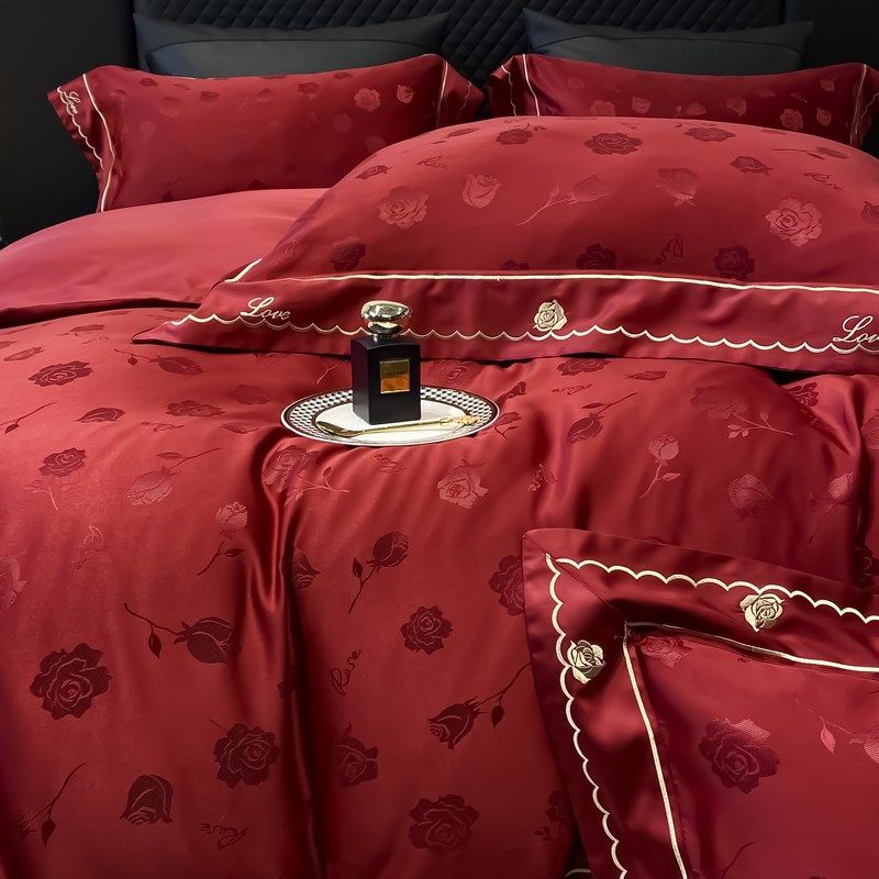 高端结婚四件套婚庆喜被大红色被套结婚床单婚房中式婚礼床上用品,床上用品,婚庆床品套件,淘宝优惠券,粉丝福利购,淘宝优惠卷