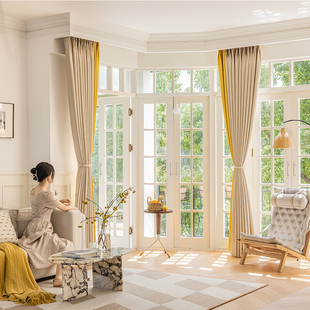 客厅2022年不透光挂钩式 遮光窗帘全遮光卧室遮阳成品布奶油色新款