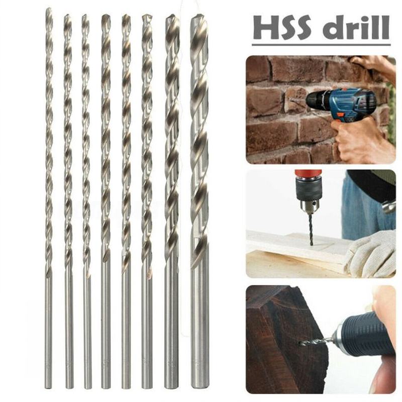 8 Pieces 200mm Extra Long HSS High Speed Steel Drill Bit Set