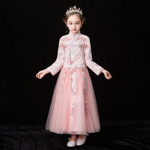 中国风秋冬两件套女童生日旗L袍超仙小女孩演出服秋 儿童汉服长袖