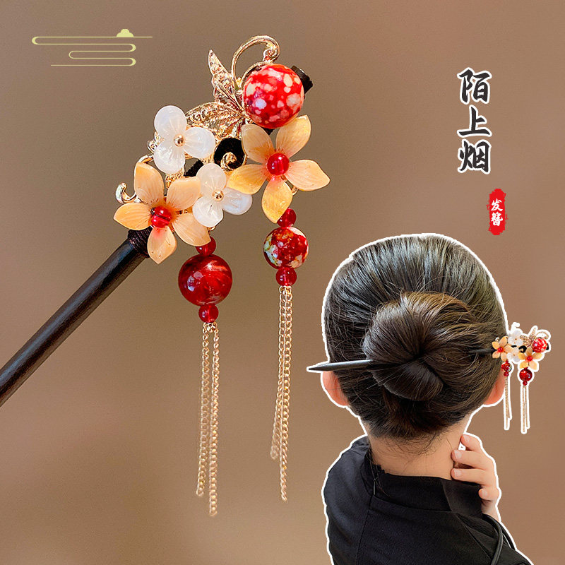 热销汉服女童头饰超仙步摇流苏发簪儿童发钗盘发发饰马面裙女孩簪