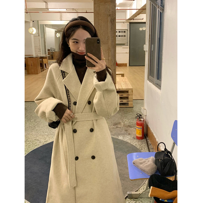 余小晴驼色小众设计感大衣中长款秋冬赫本K风呢子小个子毛呢外套