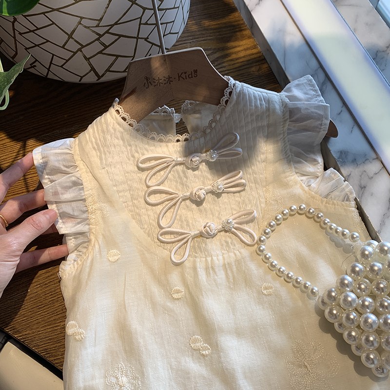 女童连衣裙夏装儿童裙子中国风背心旗袍裙宝宝2024新款公主礼服裙