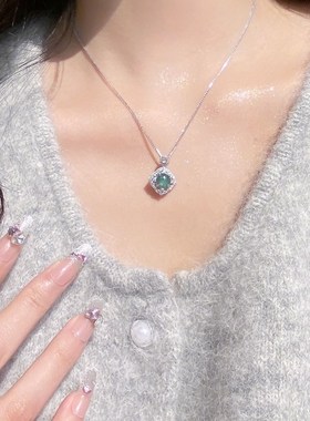 现货小价位办大事系列!天然危料蓝水翡翠M蓝绿色清冷感纯银项链可