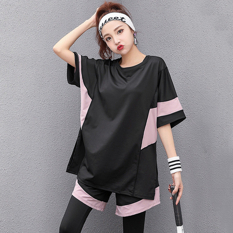 夏季大码瑜伽服h女宽松胖mm200斤秋冬长款跑步运动套装健身房衣服