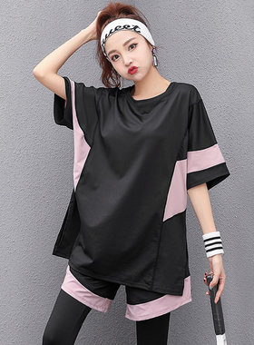 夏季大码瑜伽服h女宽松胖mm200斤秋冬长款跑步运动套装健身房衣服