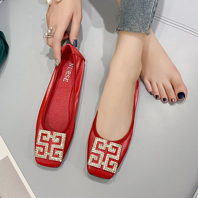 网红Big Size Women Flats Candy Color Shoes Woman Loafers Squ