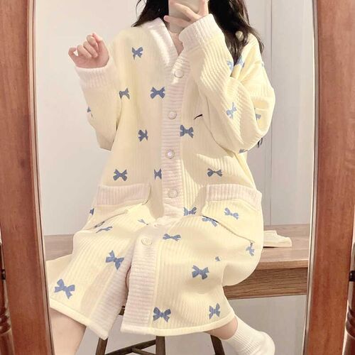 带胸垫空气棉月子服待产裙秋冬季哺乳睡裙春秋纯棉产后孕妇连衣裙