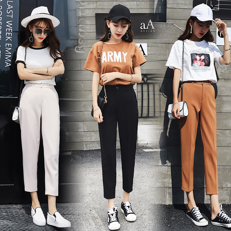 黑色九分西装裤女j夏2023新款春秋小脚哈伦裤小个子八分直筒休闲