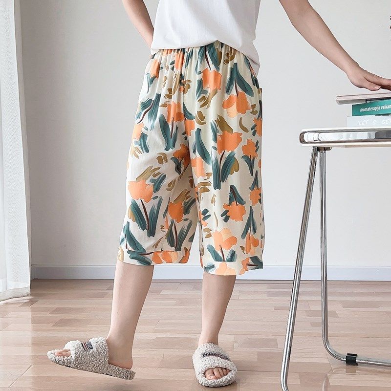 夏季大码棉绸睡裤女士七分裤薄款人造棉宽松棉绸中裤家居裤阔腿裤,女士内衣/男士内衣/家居服,睡裤/家居裤,淘宝优惠券,粉丝福利购,淘宝优惠卷