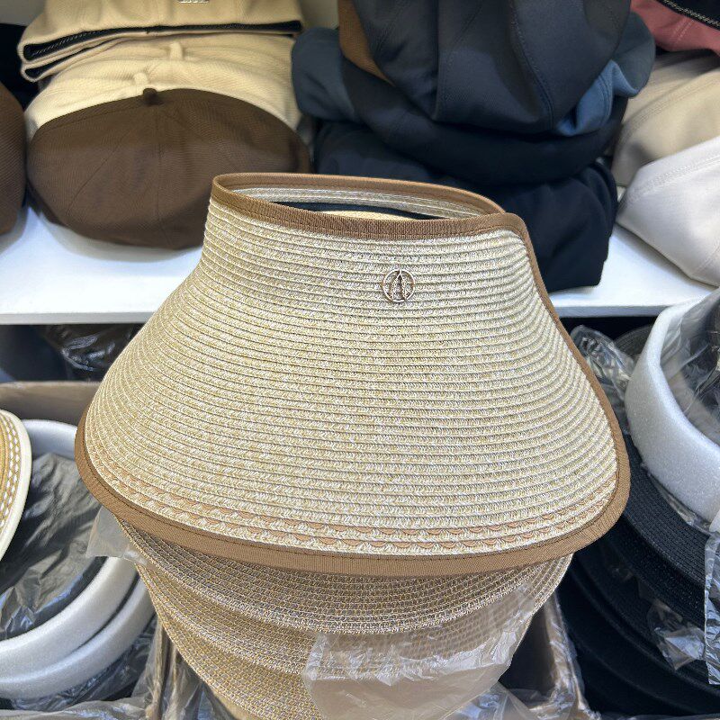 日系夏季UV遮阳空顶帽细编织草帽女轻盈太阳帽可折叠便携大檐帽子