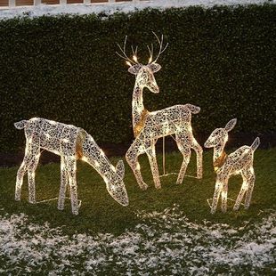 Elk Ornaments Glittered 速发3 Led White Deer Decoration Pcs