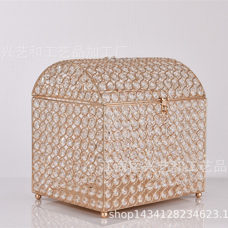 现货五金铁艺百宝箱电镀金色透明O水晶摆饰家居饰品