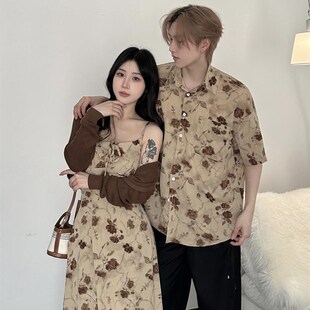 设计感小众法式 2025新款 复古碎花显瘦吊带裙度假风潮流 夏装 情侣装