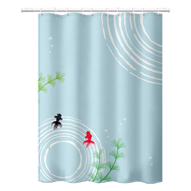 中国风浴室防水浴帘套装免打孔新中式卫生间隔断帘加厚防霉浴间帘