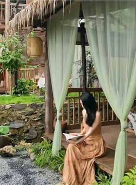 绿色纱幔68531中式国风薄幼园环创庆网纱婚背景布料软纱古儿风纱