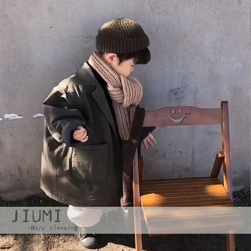 男宝宝冬季中长款棉衣男童韩版休闲棉服中小童加厚保暖棉风衣棉袄