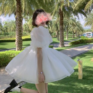 2023年夏纯白梦境短款泡芙裙泡泡K袖连衣裙在逃公主蓬蓬裙