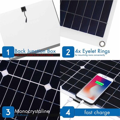 NEW 100W 18V Mono Solar Panel SB 12V/5V DC Monocrystalline F