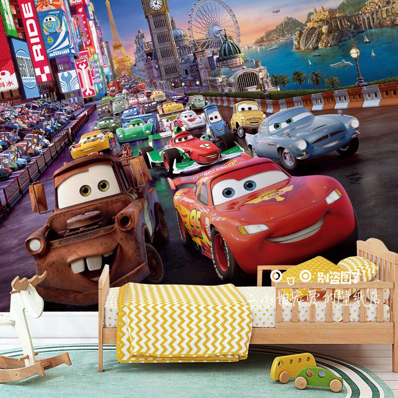 3D卡通主题汽车总动员墙纸幼儿园男孩儿童房壁纸动漫背景墙布定制
