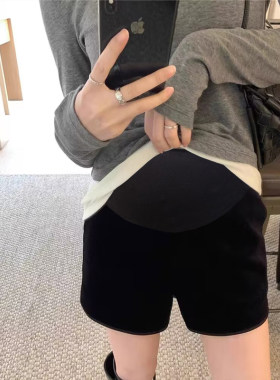 丝绒孕妇短裤秋冬外穿宽松加厚保暖复古孕妇阔腿短靴裤托腹内搭裤