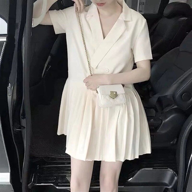 很仙智薰法式桔梗裙森系甜美超仙女E气质百褶小香风西装洋装子夏