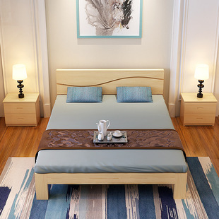 现代简约实木床1米5x2米单人床成人家用松木实木床1米宽的单人床