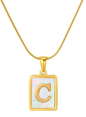 跨境不锈钢蛇骨g链26字母项链女欧美18K金方形贝壳大写字母吊坠in