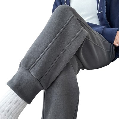 加绒卫裤女小个子灰色通勤时尚百搭休闲运动裤八分束脚防风裤冬季