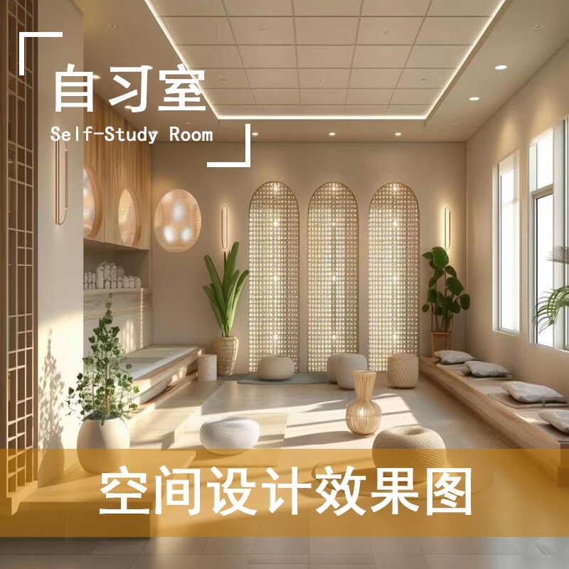 自习室空间设计AI智习室设计效果图施工图设计沉浸区学习区休息区
